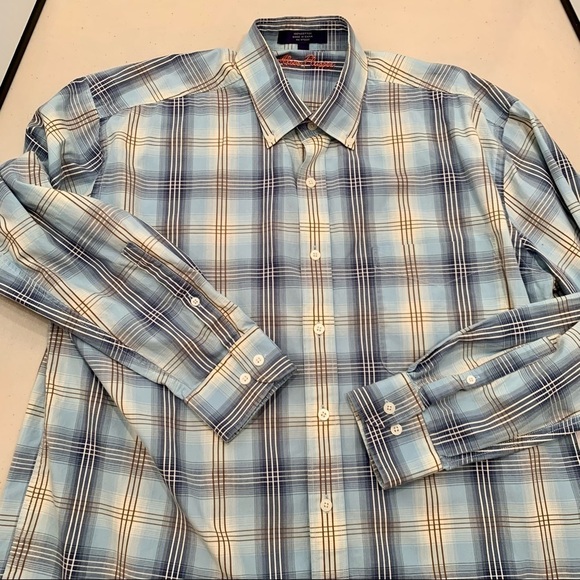 Alan Flusser Shirt Size Large Blue Brown Plaid Button Down Long Sleeve Men - Picture 4 of 6